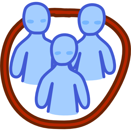 a brown line encircling 3 blue figures.
